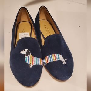 Talbots "Ryan" indigo blue suede flats w/ striped sweater dog NWT 6.5